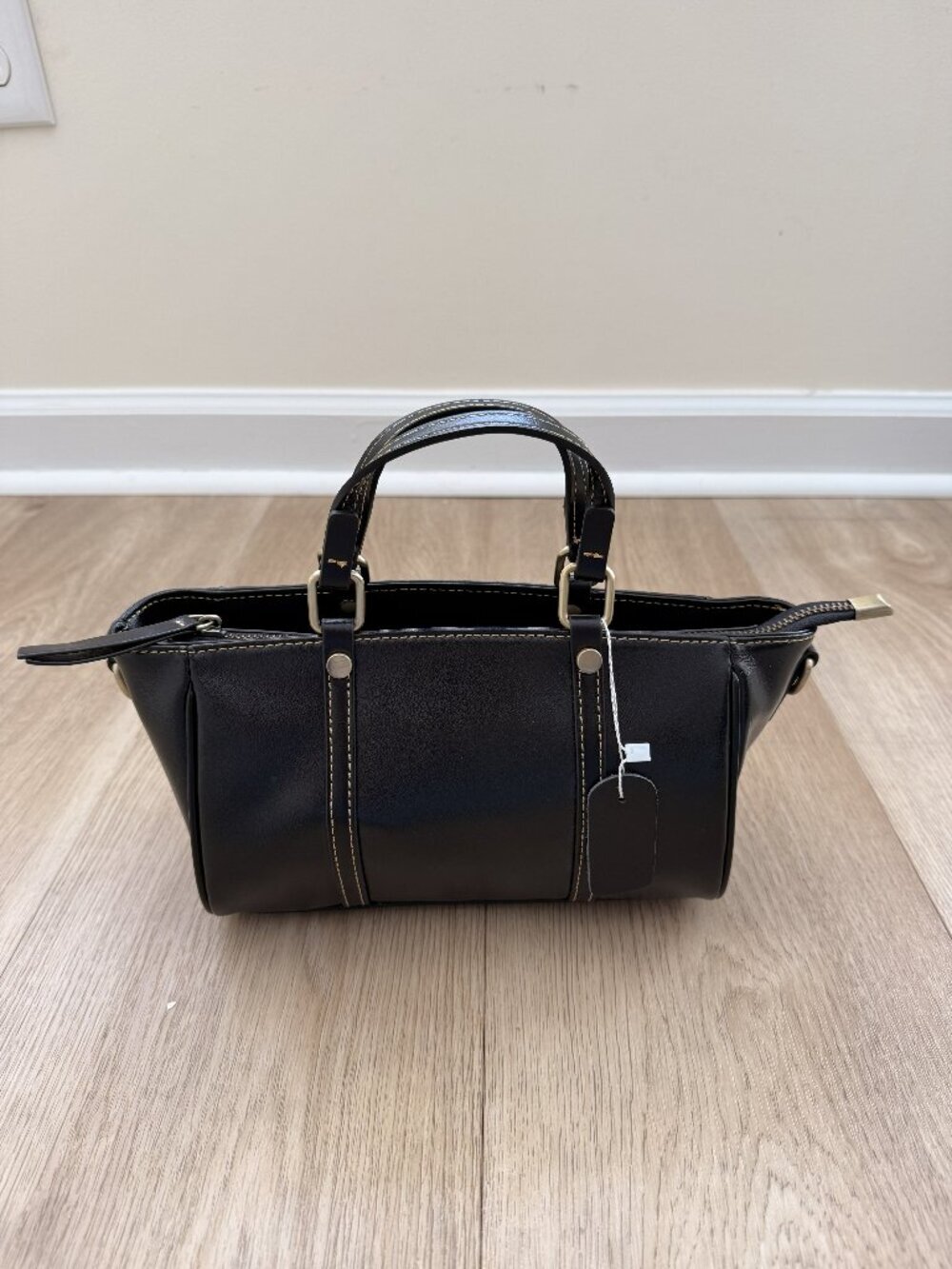 New Black Structured Mini Satchel Handbag Top Handle Purse Classic Chic